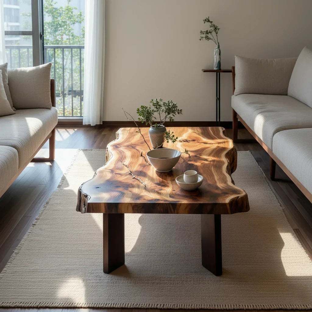 Organic Live-Edge Solid-Wood Coffee Table for Artful Living Spaces