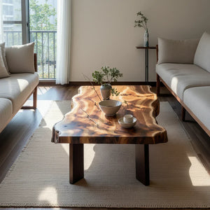 Organic Live-Edge Solid-Wood Coffee Table for Artful Living Spaces