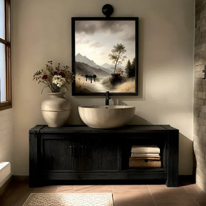Solid Wood Bathroom Vanity and Open Storage