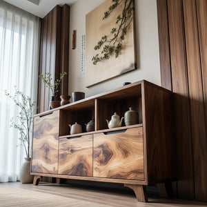 Solid Wood Storage Sideboard with Sculptural Grain for Modern Interiors