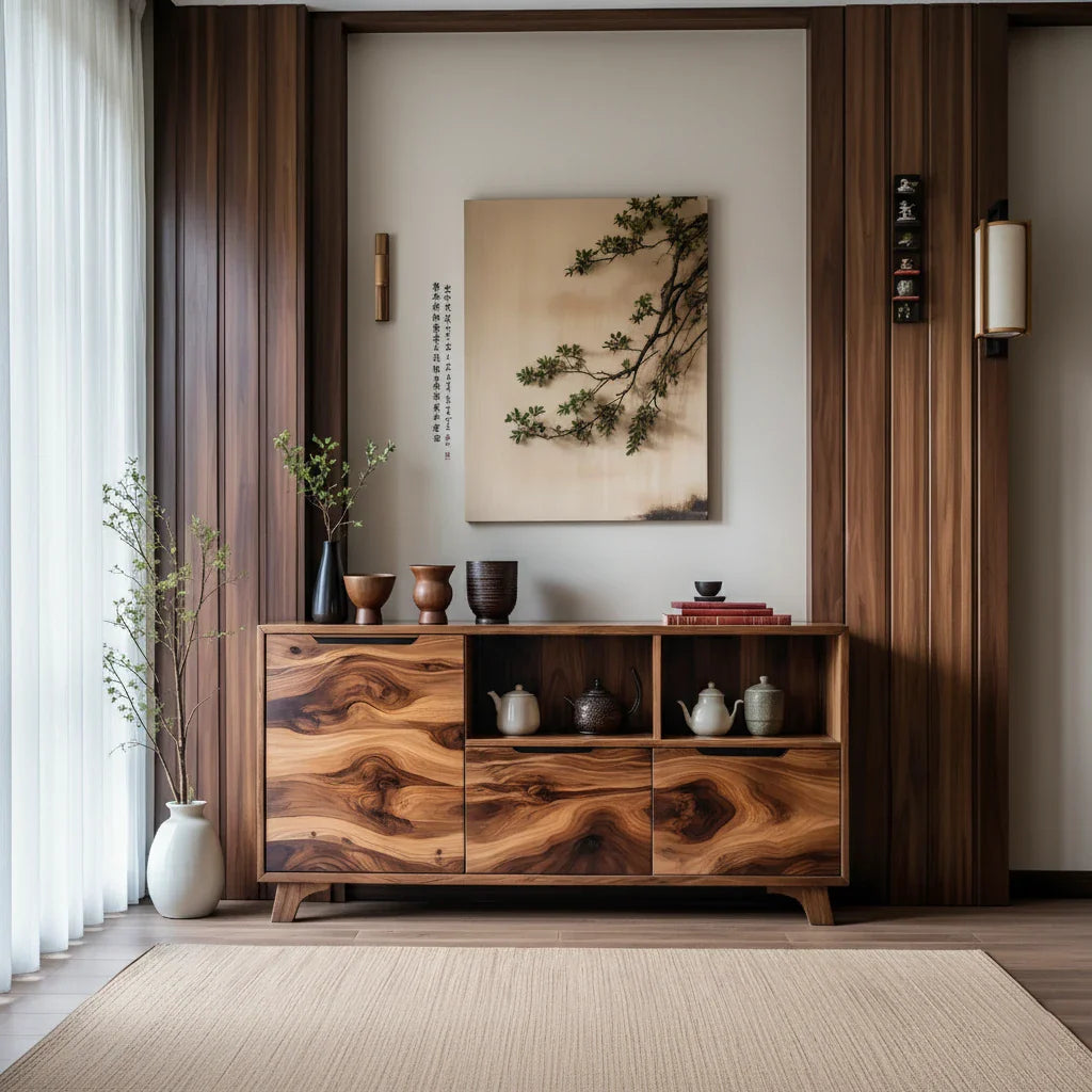 Solid Wood Storage Sideboard with Sculptural Grain for Modern Interiors