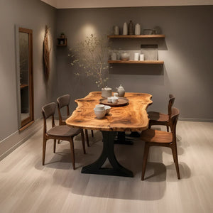 Live Edge Solid Wood Dining Table with Organic Grain for Modern Dining
