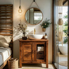 Solid Wood Bathroom Vanity Cabinet with Open Shelf for Small Spaces