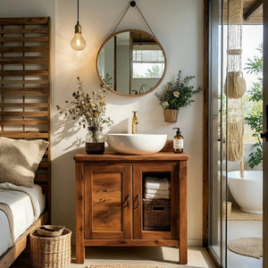 Solid Wood Bathroom Vanity Cabinet with Open Shelf for Small Spaces