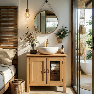 Solid Wood Bathroom Vanity Cabinet with Open Shelf for Small Spaces