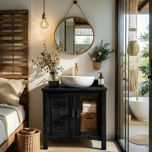 Solid Wood Bathroom Vanity Cabinet with Open Shelf for Small Spaces