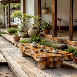 Live Edge Solid Wood Tea Table for Garden Terrace