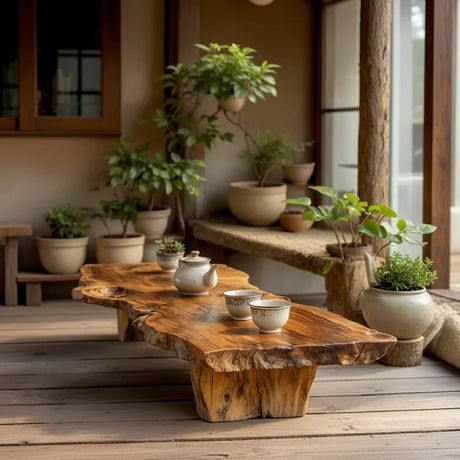 Natural Live Edge Solid Wood Tea Table for Covered Patio