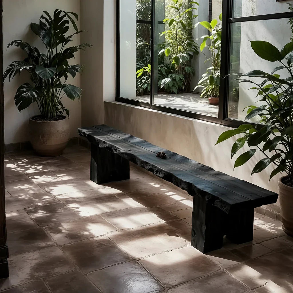 Live Edge Solid Wood Bench with Thick Slab Seat