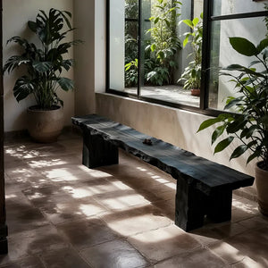 Live Edge Solid Wood Bench with Thick Slab Seat