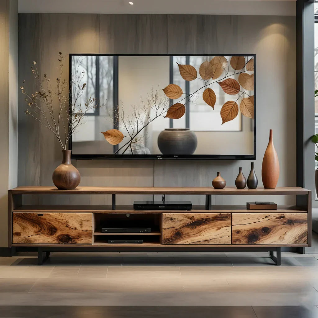 Solid Wood and Metal TV Console for a Modern Media Wall