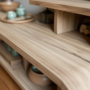 Curved-Edge Low Media Console with Open Display Compartments