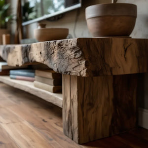 Live-Edge Style TV Console with Thick Slab Top & Open Shelf