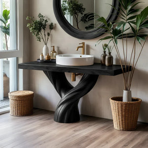 Solid Wood Bathroom Vanity with Sculpted Twisted Pedestal