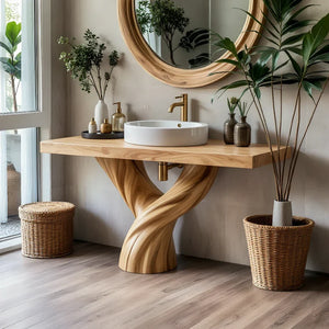 Solid Wood Bathroom Vanity with Sculpted Twisted Pedestal