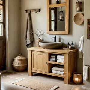 Solid Wood Bathroom Vanity and Open Towel Storage
