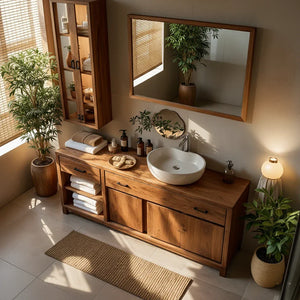 Dark Solid-Wood Bathroom Vanity with Storage
