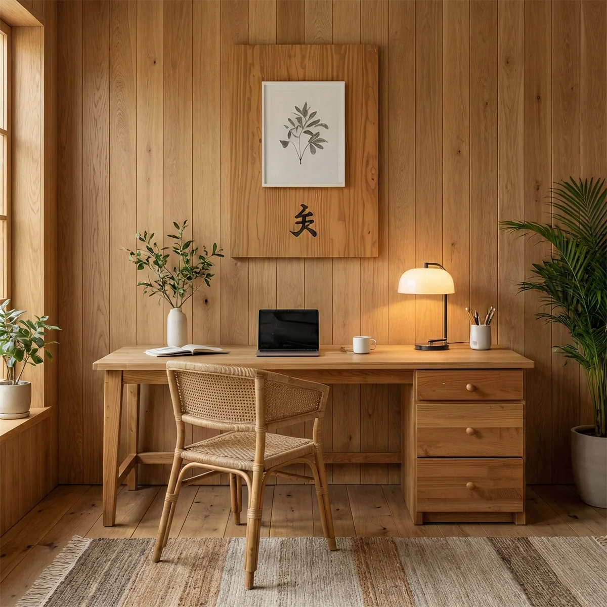 Minimalist Solid Wood Desk with Drawers Handmade Wooden Office Desk Natural Writing Table with Storage