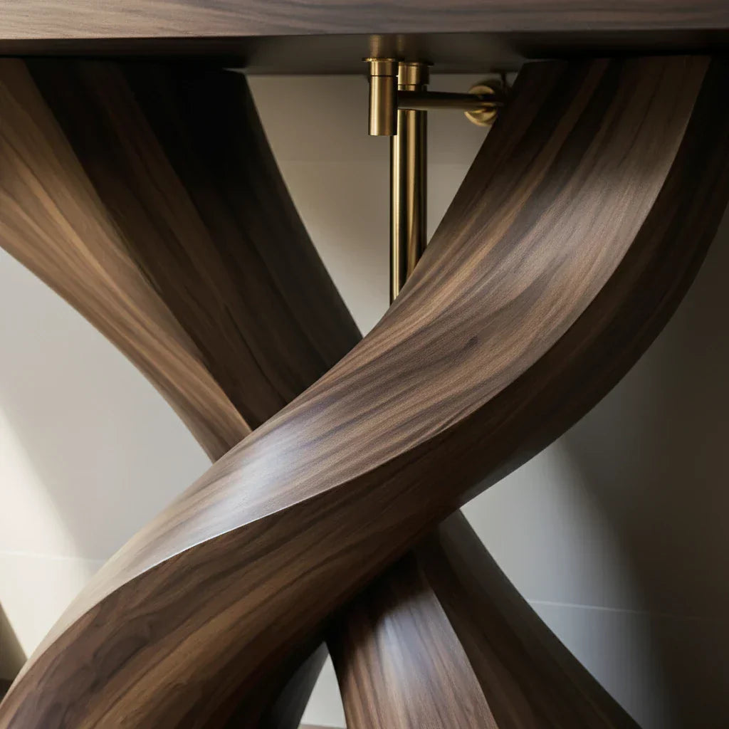 Sculptural Solid Wood Bathroom Vanity with Twisted Base