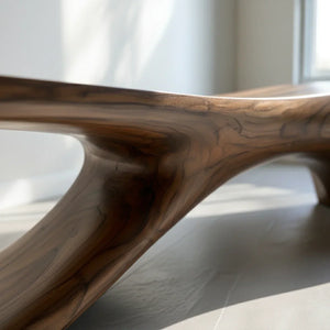 Organic Solid Wood Bench with Flowing Arch Base for Modern Space