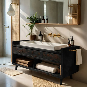 Solid Wood Bathroom Vanity with Floating Drawer Fronts for a Modern Spa