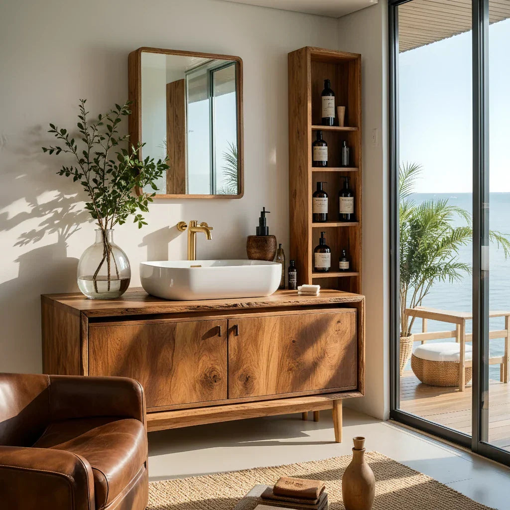 Solid Wood Bathroom Vanity with Double Doors for Coastal-Modern Baths