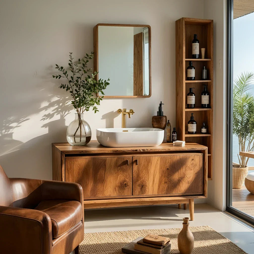 Solid Wood Bathroom Vanity with Double Doors for Coastal-Modern Baths