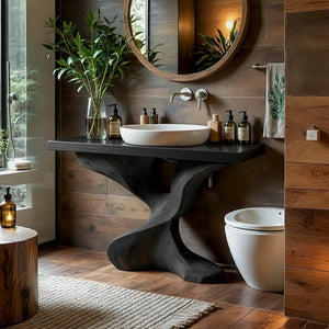 Live Edge Wood Vanity with Twisted Pedestal Base