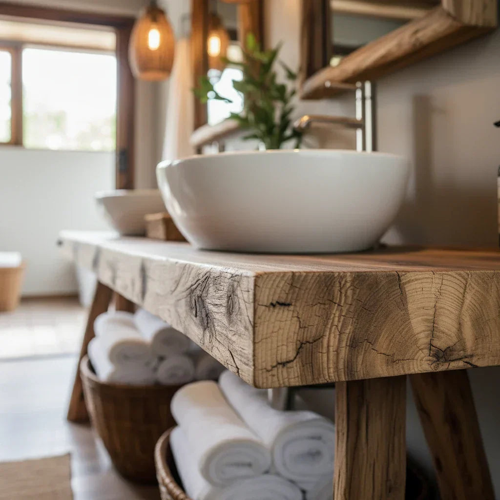 Rustic Solid-Wood Double Vanity Console for Coastal Bathrooms