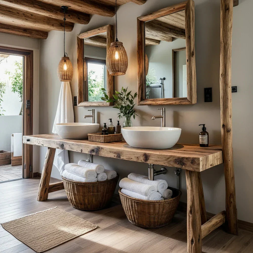 Rustic Solid-Wood Double Vanity Console for Coastal Bathrooms