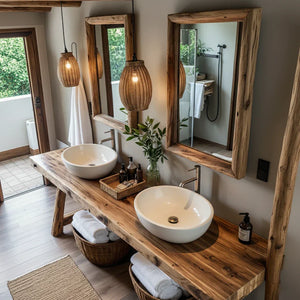 Rustic Solid-Wood Double Vanity Console for Coastal Bathrooms
