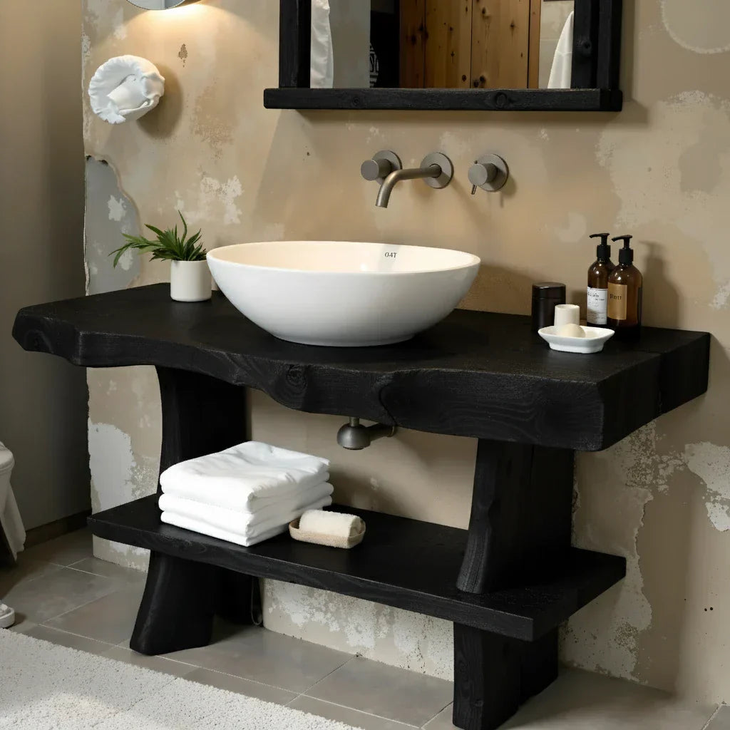 Live-Edge Solid-Wood Vanity with Shelf for Spa Bathrooms