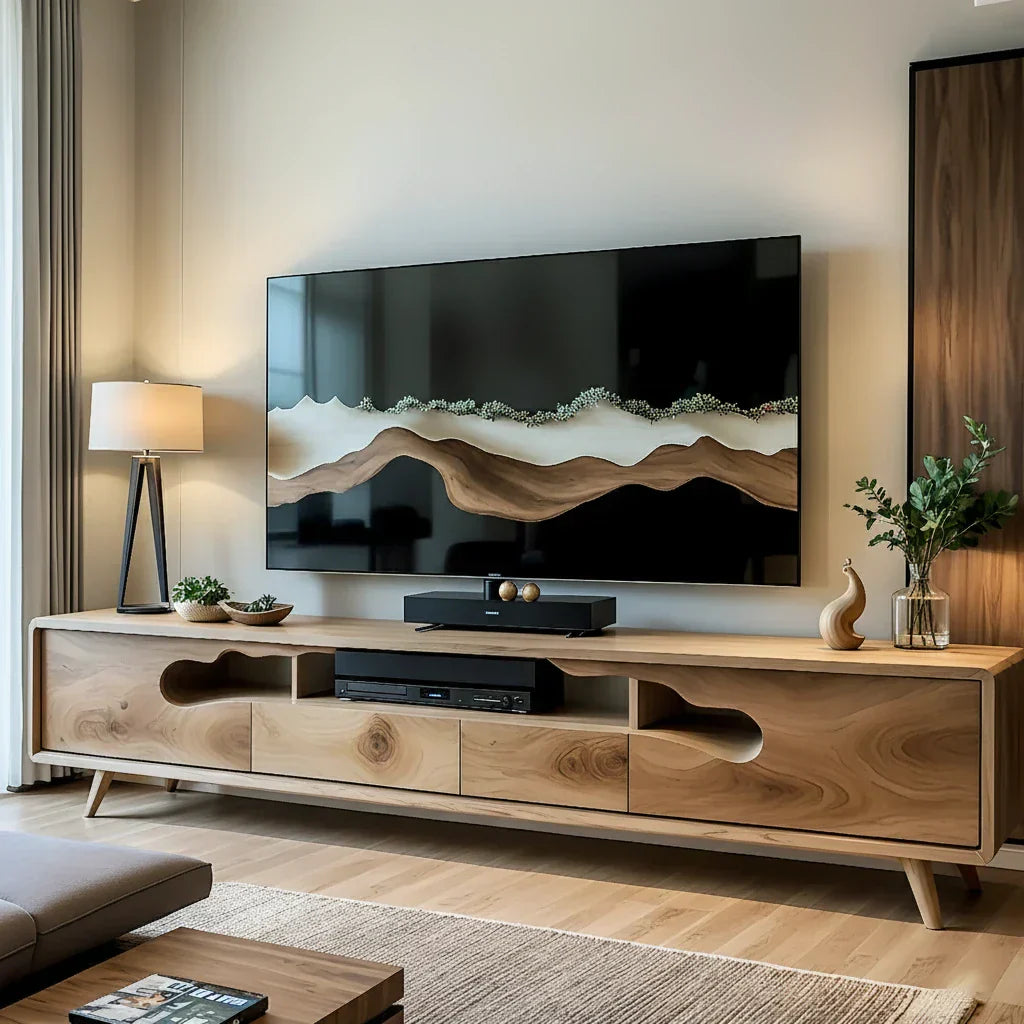 Sculptural Wood TV Console with Organic Cutout Front