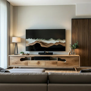 Sculptural Wood TV Console with Organic Cutout Front