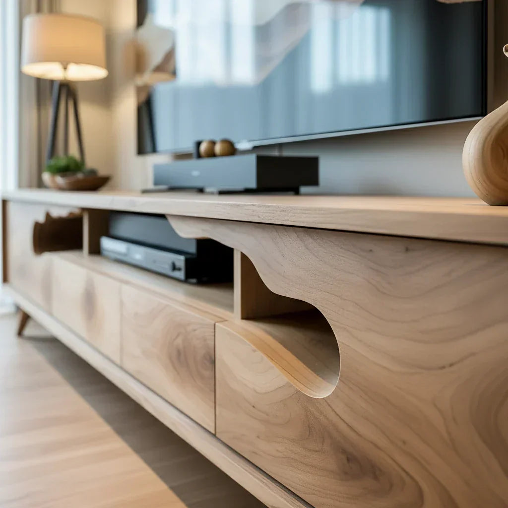 Sculptural Wood TV Console with Organic Cutout Front