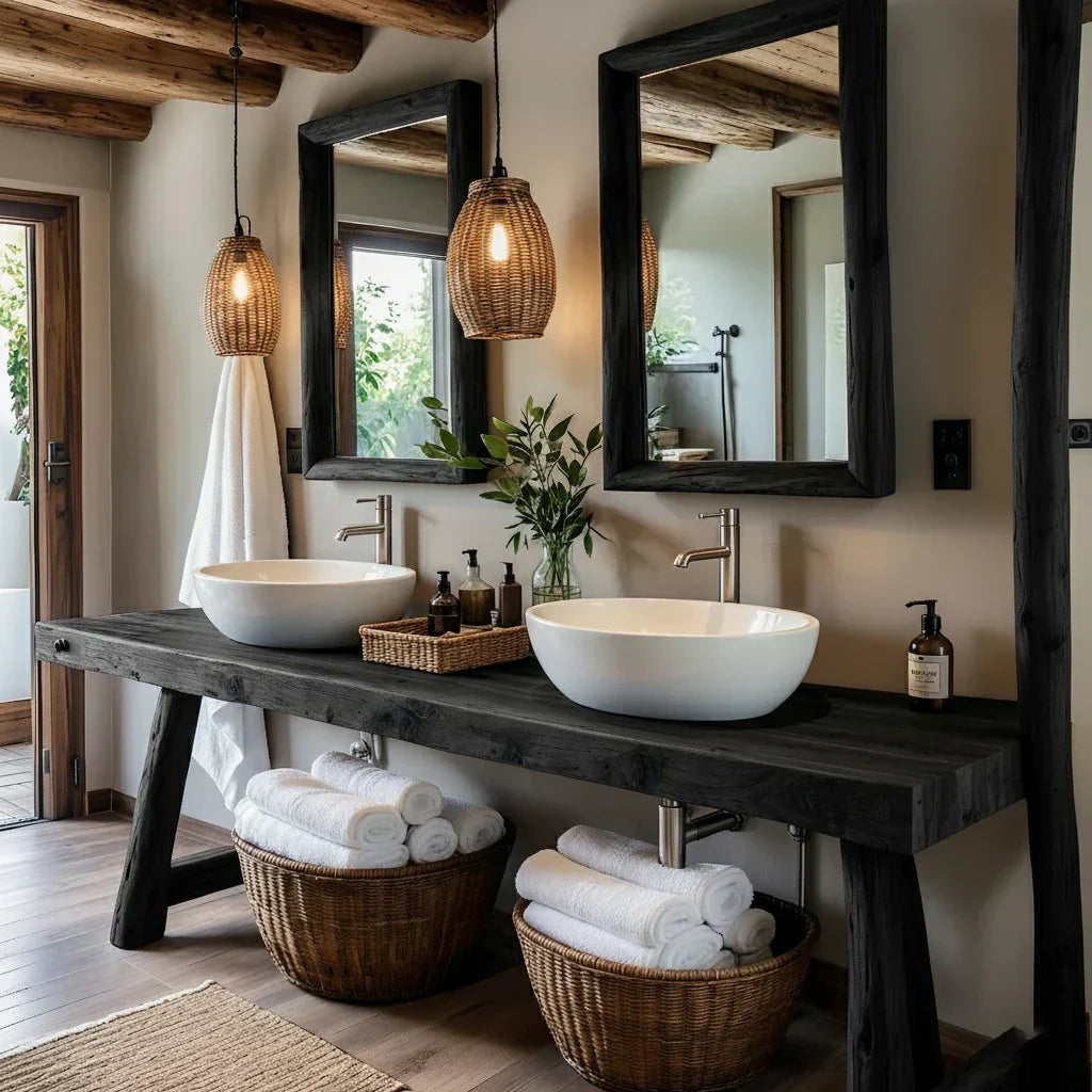 Rustic Solid-Wood Double Vanity Console for Coastal Bathrooms