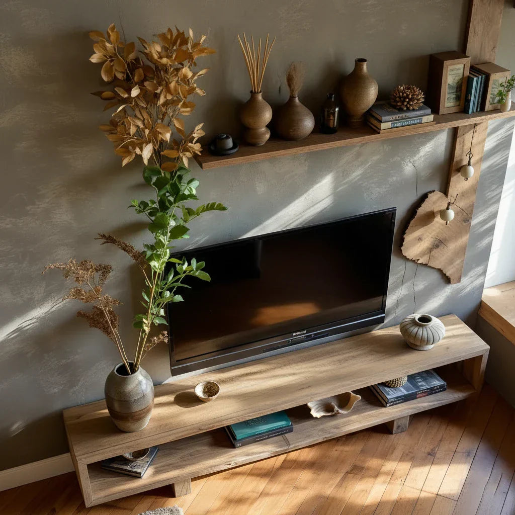 Low-Profile Media Console with Open Shelf & Minimal Block Base