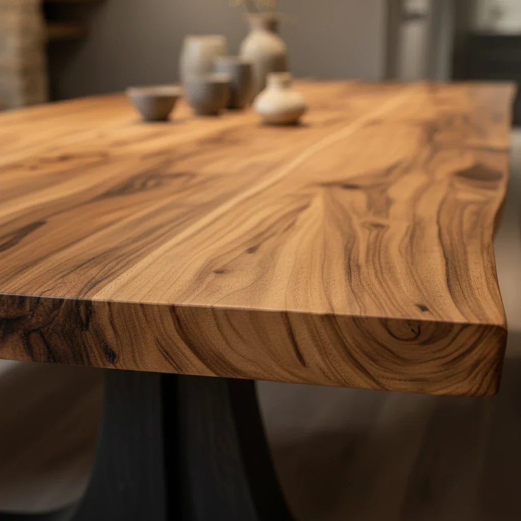 Live Edge Solid Wood Dining Table with Pedestal Base for Modern Home