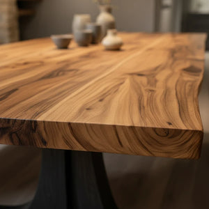 Live Edge Solid Wood Dining Table with Pedestal Base for Modern Home