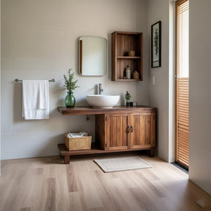 Organic Solid Wood Vanity with Extended Counter for a Calm Bathroom