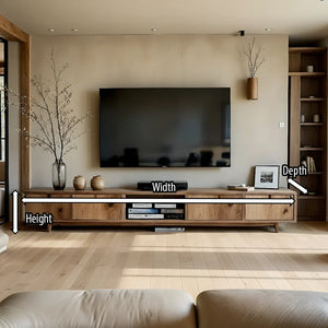 Natural Wood Media Console with Knotty Panels & Open Center Bay
