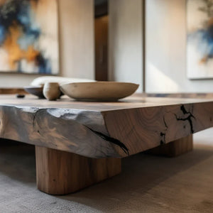 Sculptural Live-Edge Solid-Wood Coffee Table for Modern Tea Rooms