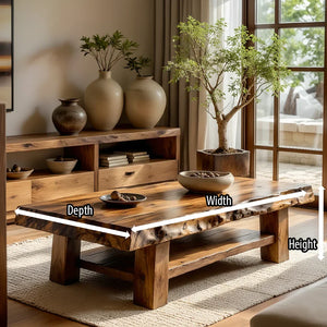 Live-Edge Solid Wood Coffee Table with Lower Shelf