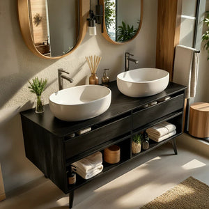 Solid-Wood Double Bathroom Vanity and Open Storage