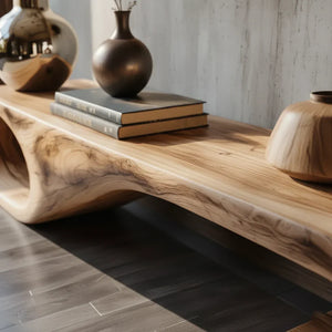 Sculptural Solid Wood Bench with Oval Loop End for Modern Entryway