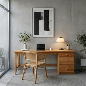 Minimalist Solid Wood Desk with Drawers Handmade Wooden Office Desk Natural Writing Table with Storage