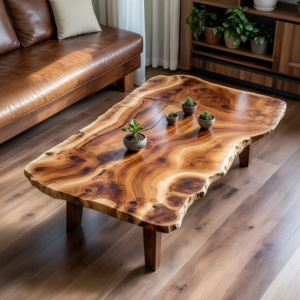 Live-Edge Solid-Wood Coffee Table with Dramatic Grain