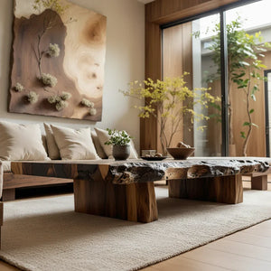 Live Edge Solid Wood Coffee Table for Modern Zen Lounges