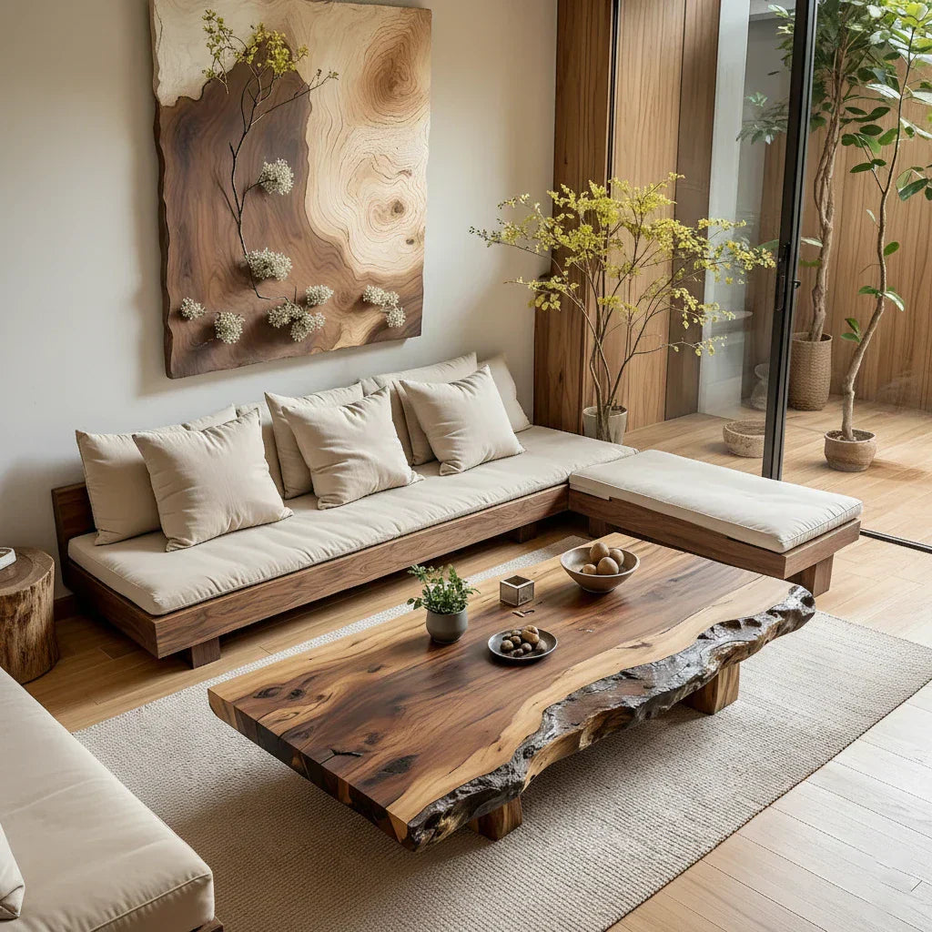 Live Edge Solid Wood Coffee Table for Modern Zen Lounges