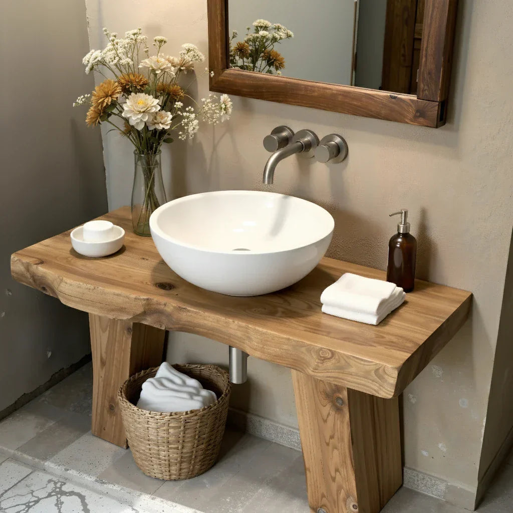 Solid-Wood Console Vanity for Cozy Bathrooms